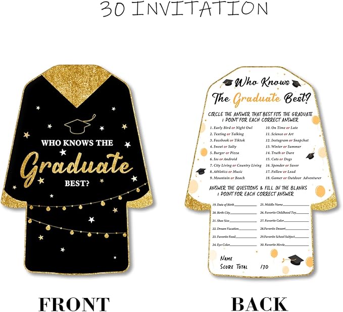 Soiceu 30 Pack Glitter Who Knows Graduate Best Graduation Game Cards, Shaped Graduation Game Cards for Grad Celebration Party