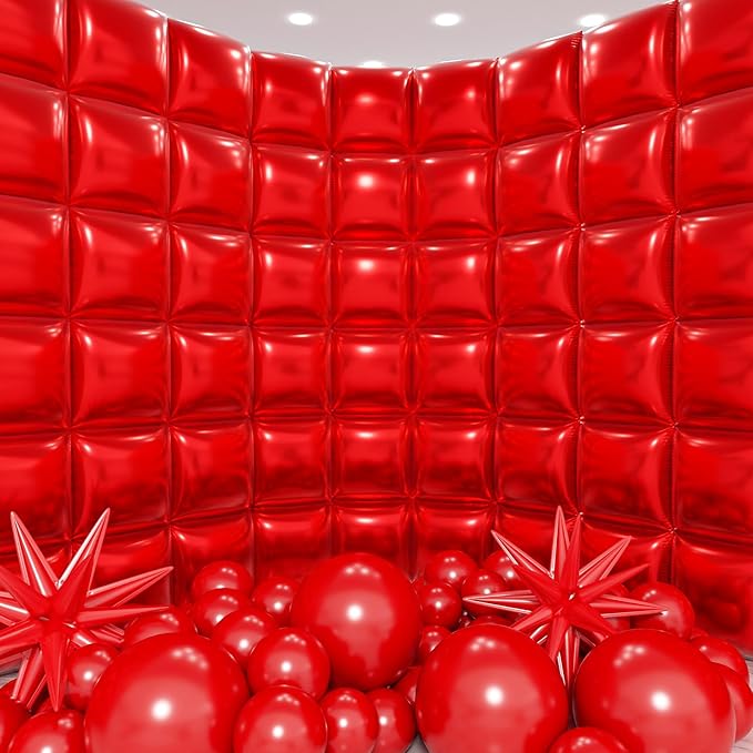 50pcs Red Square Foil Balloons Wall Backdrop with 79pcs Red Balloon Garland Arch Kit, Double Sided Balloon Tunnel for Birthday Anniversary Wedding Engagement Baby Shower Valentine's Decorations