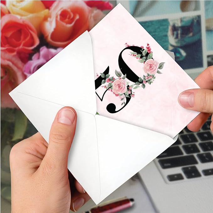NobleWorks - 50th Milestone Birthday Greeting Card with 5 x 7 Inch Envelope (1 Card) Floral Age 50 C8255MBG