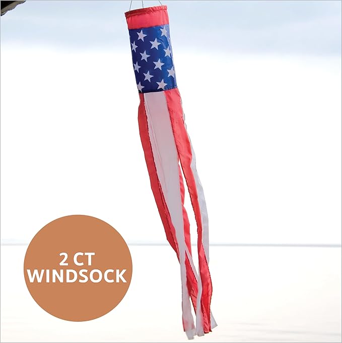 45 PC 4th Of July Decorations, USA Independence Day Patriotic Décor Set, American Bunting & Windsock Flags, Red White & Blue Streamer Backdrop, 10 Aluminum 1 “USA” Balloon, 2 Garland 8.2’, 18 flags