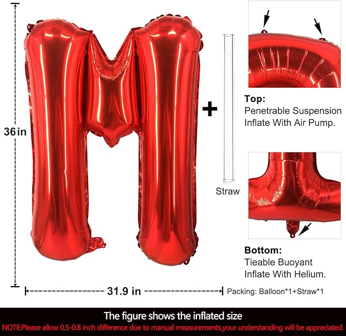 Lovoir 40 Inch Large Red Letter M Balloons Big Size Jumbo Mylar Foil Helium Balloon for Birthday Party Celebration Decorations Alphabet Red M