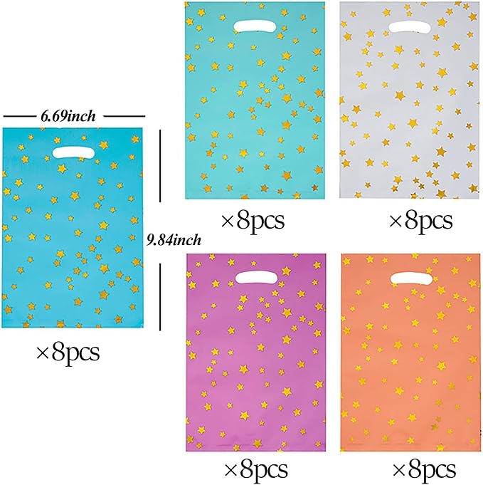 40pcs Party Favor Bags,Birthday Goodie Candy,Goodie Bags for Kids Party,Loot Bags for Kids Birthday Party with Star Pattern,5 Colors
