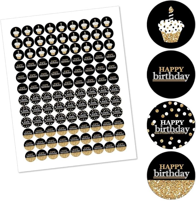 Big Dot of Happiness Adult Happy Birthday - Gold - Round Candy Sticker Party Favors - Labels Fit Chocolate Candy (1 Sheet of 108)