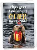 NobleWorks - 1 Happy Birthday Card with Funny Animals - Wildlife and Pet Humor, Fun Birthday Celebration Notecard - Otterly Awesome E C6574EBDG
