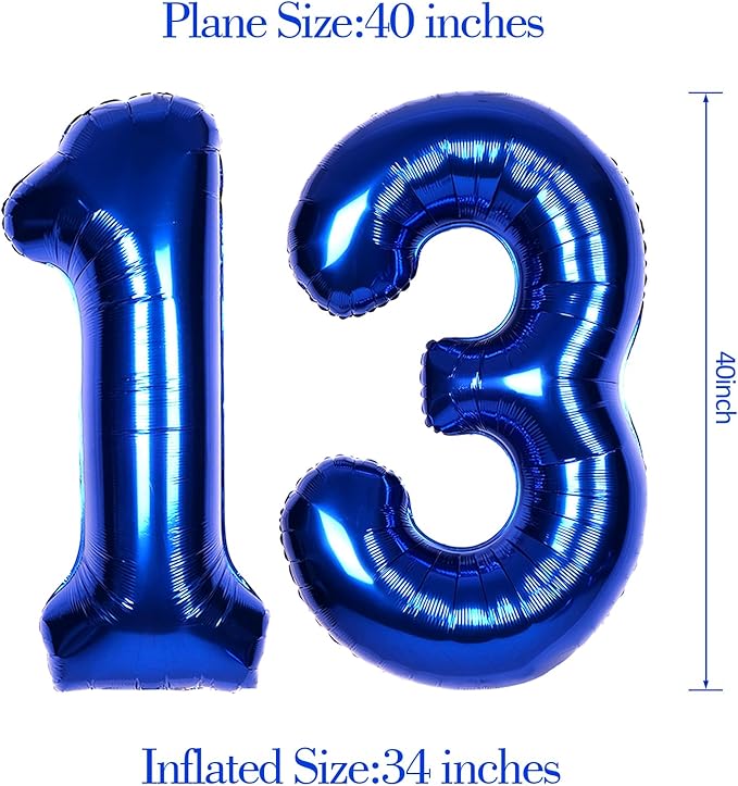 40Inch Navy Blue Number 13 Balloon Large Helium Royal Blue Number Balloons 0-9 Giant Digital 13th Foil Mylar Big Party Balloon for Boy Birthday Party Anniversary Graduation Decorations