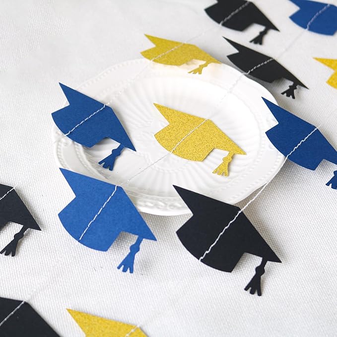 Blue and Gold Graduation Garland Graduation Party Decorations Class of 2026 Grad Cap Garland Banner Streamers for Grad Party Hanging Decorations 39Feet