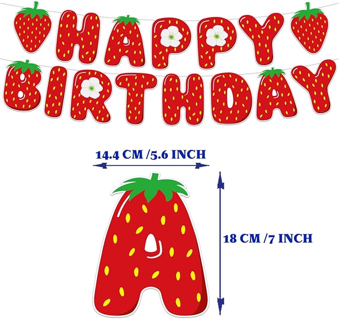 Strawberry Happy Birthday Banner Baby Shower Red Berry Strawberry Theme Birthday Party Boys Girls Fruit Party Decoration Supplie