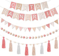 139 Pcs Felt DIY Custom Banner Kit Include 104 Letters 18 Swallowtail Flags 15 Pennants 2 Pcs Pom Pom Garland Tassel Pompom Decoration for Home Baby Shower Birthday(Baby Pink)