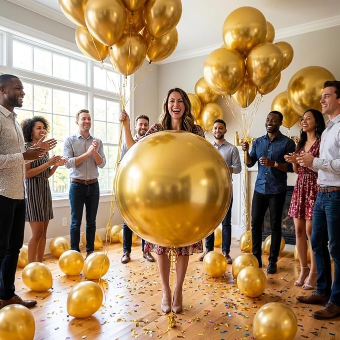 KALOR 36 Inch Giant Metallic Gold Balloons, 6 Pack Large Round Gold Latex Balloons for Anniversary, Birthday, Christmas, Wedding, Baby Shower Party Decorations