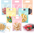 120 Pcs Plastic Gift Bag Bulk Resealable Party Goodie Bag with Clear Window Color Favor Pouch with Handle for Home Birthday Wedding Party Candy Gift Wrap Supplies(Pastel,5.5 x 8.7 Inch)