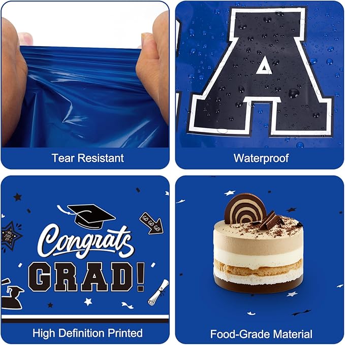 2 Pack Graduation Tablecloth - Congrats Grad Table Cloths, Plastic Disposable Rectangle Blue Class of 2026 Table Cover for Graduation Tables Decorations Party Decor Supplies Favors,108 x 54 Inch