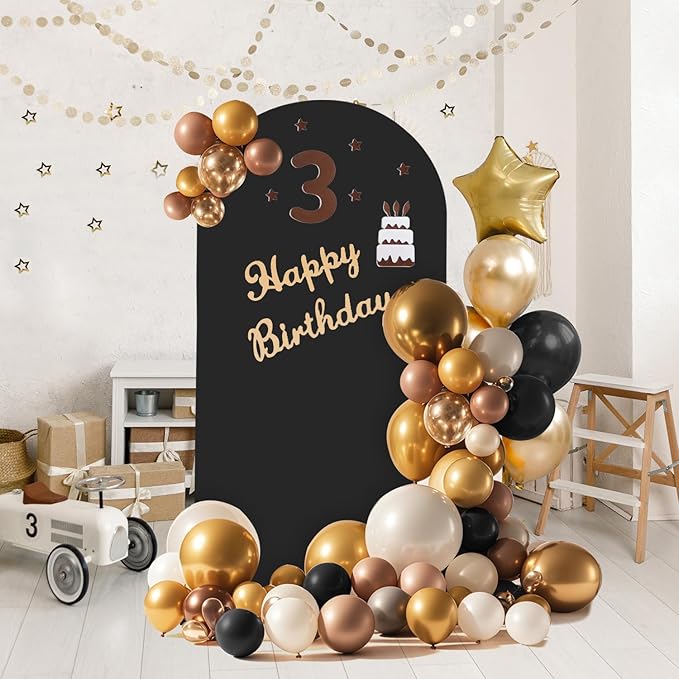 Arch Backdrop Stand and Cover Set, Metal Balloon Arch Backdrop 6ft, Gold Arched Stand Frame for Wedding, Parties,Birthday, Backdrop Decorations (Black,6ft)