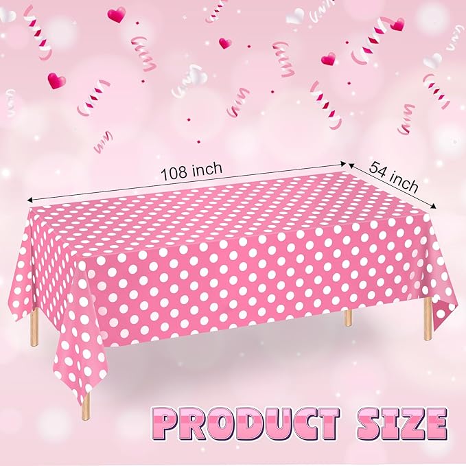 WNINK 6 Pack Pink and White Polka Dot Tablecloths – Disposable Plastic Waterproof Table Cover, 54" x 108", for Birthday, Wedding, Bridal Shower, Bachelor, Pink Girl Party, and Picnic
