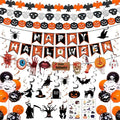 Halloween Party Decorations Set Including Happy Halloween Banner, Hanging Swirl, Pumpkin Skull Ghost Horror Banner Balloons for Indoor Decorations
