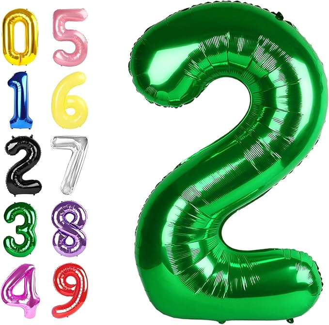2 Balloon Number, Dark Green Number Balloons 40 Inch for Birthday Party Decoration, Foil Number Ballon for 2, 12, 20, 22, 2026 Celebration, Graduation, Birthday, Baby Shower, Anniversary Decor