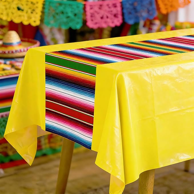 6 Pack Mexican Party Decorations Tablecloths - 108 x 54 Inch Large Fiesta Tablecloth for Cinco de Mayo, Taco Twosday Birthday Party Supplies - 6 Colors