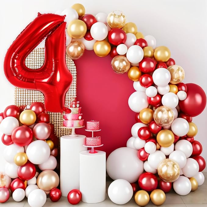 Red Number 4 Balloon 40 Inch, Big Large Foil Helium Number Balloons, Jumbo Giant Mylar Number 4 Balloons for 4 Year Old Birthday Red Party Decorations Supplies Anniversary