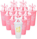 12 Pcs Birthday Party Tumblers, 24 oz Reusable Plastic Cups with Lids and Straws and Bows for Birthday Decorations Party Favor