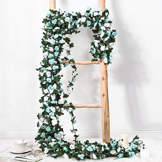 BLEUM CADE 5Pcs 41Ft Flower Garland Artificial Rose Vines for Bedroom, Cute Fake Hanging Flower Vines Floral Garland Decorations for Wedding Party Wall Room Decor Aesthetic