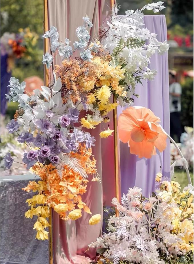 EHLDekol Sheer Chiffon Backdrop Curtains 10ft x 10ft (5ft x 2Panels)， Chiffon Fabric Drapes for Wedding, Long Sheer Curtain for Living Room, Arch Party Stage Decoration (Lavender, 120 x 120 Inch)