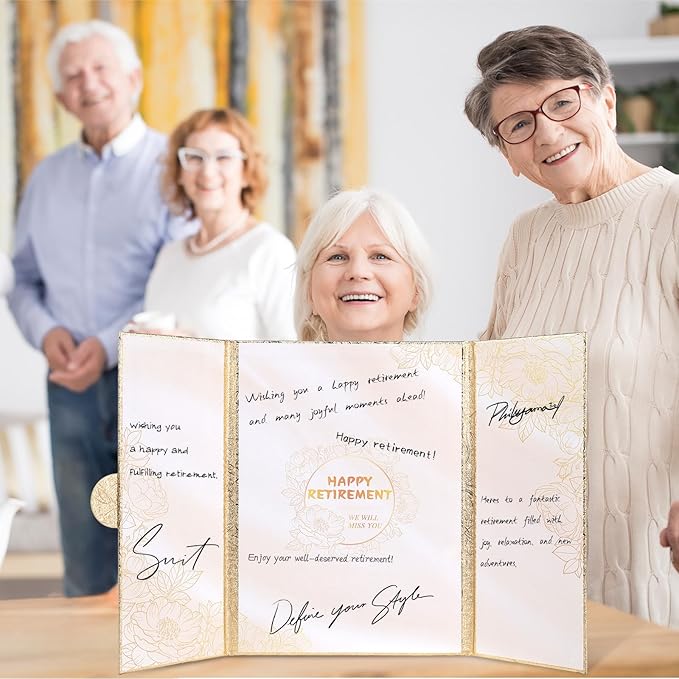 Retirement Party Decorations, Happy Retirement Guest Book Alternative, Farewell Gifts for Women Men, Farewell Party Supplies Going Away Gifts for Office Coworker (Gold)