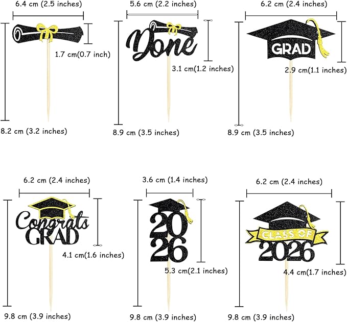 24 Pack 2026 Congrats Grad Cupcake Toppers Set, Graduation Cupcake Decor, Class of 2026 Cupcake Picks for Senior High School College Grad Party Decorations Supplies(Black with Gold) A