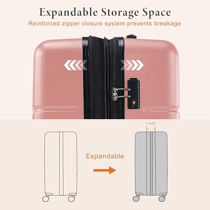 Sweetcrispy Carry on Suitcase, Luggage with Spinner Wheels, Hard Shell ABS, TSA Lock, 28 Inch Pink