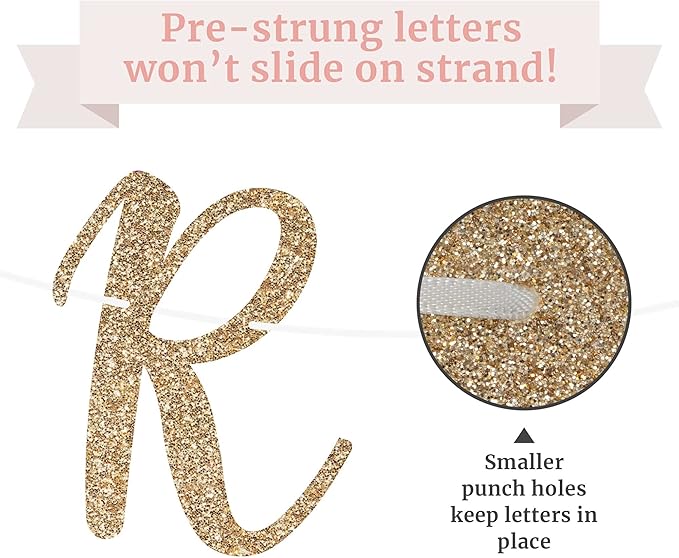 Pre-strung Happy Retirement Banner - No Diy - Gold Glitter Happy Retirement Banner in Script - Pre-strung on 6 ft Strand - Farewell Party Decorations for Men & Women. Did We Mention No Diy