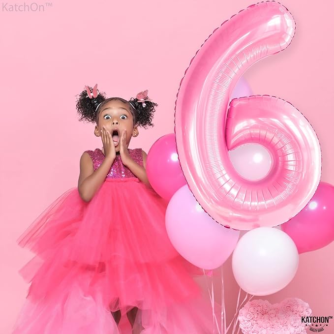 KatchOn, Giant Light Pink Number 6 Balloon - 40 Inch | 6 Balloon Number, 6th Pink Birthday Decorations for Girls | Pink 6 Balloon, 6th Anniversary Decorations | 6 Year Old Pink Party Decorations
