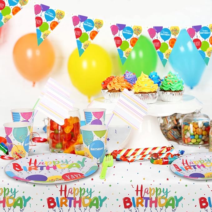 Birthday Party Supplies Disposable Paper Plates Napkins Cups for Kid’s Birthday Party Decorations, Serve 16