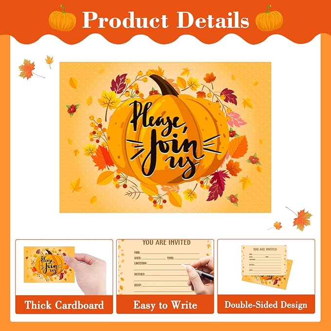 SICOHOME Thanksgiving Party Invitations - 12pcs 5"x7" Friendsgiving Invitations with Envelopes for Kids Adult Baby Shower Fall Birthday Invitations Thanksgiving Greeting Cards Party Favors Supplies