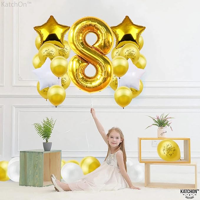 KatchOn, Giant Gold Number 8 Balloon - 40 Inch | Golden 8 Balloon for Golden 8th Birthday Decorations for Girls | 8th Birthday Decorations Boy | Number Balloons for Anniversary Party