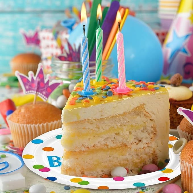 40PCS Happy Birthday Party Plates and Napkins, Happy Birthday Desserts Plates Disposable Rainbow Dots Tableware Supplies for Adults and Kids Party Decorations
