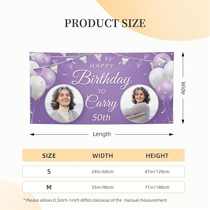 Custom Happy Birthday Banner Personalized Banners and Signs with Photo Name for Women Men Kids Party Decorations Supplies Indoor Outdoor Birthday Gifts Style 05