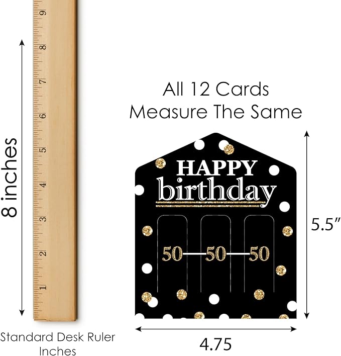 Big Dot of Happiness Adult 50th Birthday - Gold - Birthday Party Game Pickle Cards - Pull Tabs 3-in-a-Row - Set of 12
