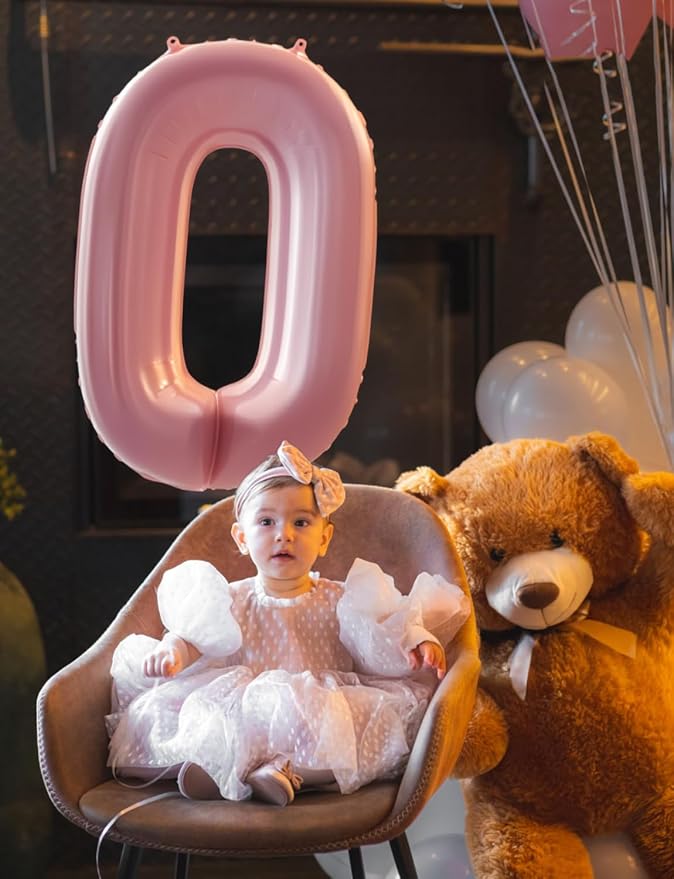 Pink Number 0 Balloons - 40 Inch Number Balloons Big Light Pink Foil Balloon, Mylar balloon for Girls Birthday, Baby Shower, and Princess Theme Party Decorations