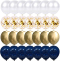 Navy Blue and Gold Confetti Balloons, 50 pcs 12 inch Pearl White and Gold Metallic Chrome Birthday Balloons for Celebration Graduation Party Balloons