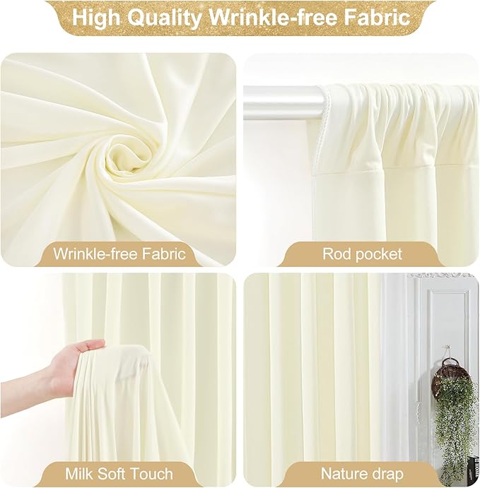 16x10FT Ivory Backdrop Curtains for Wedding Parties, Wrinkle Free Polyester Photography Backdrop Drapes for Wedding Baby Shower Birthday Parties Stage Background Stand Decorations 4x10ft,4 Panels
