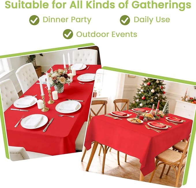 Mulbozy Red Plastic Table Cloth Disposable 4 Pack, 54 × 108 Inch Tablecloths Rectangle, Red Plastic Table Cover for Party Decor