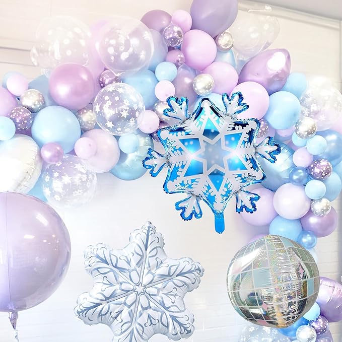 Winter Snowflake Balloon Arch Garland Kit, Winter Wonderlan Decorations Iridescent Blue Purple Balloons for Snow Onederland Princess Christmas Baby Its Cold Outside Baby Shower Birthday Party Supplies