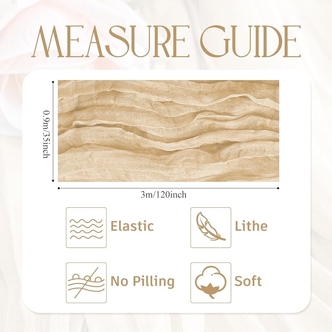 Wokceer Cheesecloth Table Runner 6Pack 10FT Sand Christmas Gauze Cheese Cloth Table Runner for Party Long Rustic Sheer Table Runners for Baby Bridal Shower Wedding Easter Table Decor