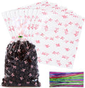 SOMIOCO Clear Gift Bags 6X11In 100PCS Pink Bow Cellophane Goodie Treat Bags for Candy Cookies ,Coquette Party Favors Bow Party Decorations with Twist Tie for Mother's Day,Birthday ,Baby shower,Wedding ,Bridal Engagement