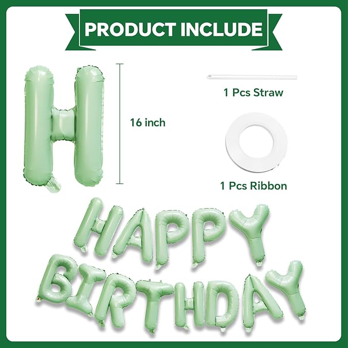 KALOR Olive Green Happy Birthday Balloons Banner, 16 Inch Mylar Foil Letters Balloon Sign for Birthday Party Decorations Photo Booth Backdrop