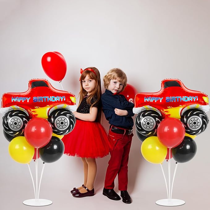 Monster Truck Party Balloons Stand Kit 2 Sets With 2 Monster Truck Foil Balloons Trucks Themed Party Balloon Centerpieces For Tables For Car Themed Birthday Decorations Baby Shower