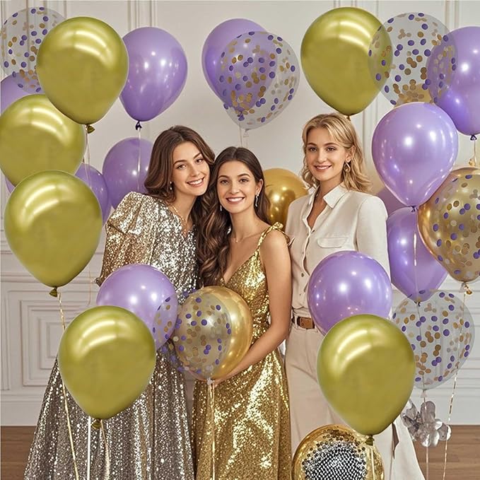 Purple Gold Balloons with Confetti Balloons 12 inch Latex Balloons 80 Pcs for Wedding Birthday Baby Shower Patriotic Themed Party Decorations