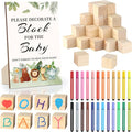 Baby Shower Games Sign Kit with 50 Blank Wooden Baby Blocks, 24 Acrylic Paint Marker and Wooden Sign, Blocks for Baby Shower Games, Gender Reveals Party(Animal)