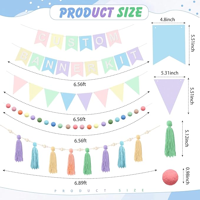 139 Pcs Felt DIY Custom Banner Kit Include 104 Letters 18 Swallowtail Flags 15 Pennants 2 Pcs Pom Pom Garland Tassel Pompom Decoration for Home Baby Shower Birthday(Pastel)
