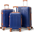 Karl home Luggage Sets 3 Piece, ABS Hardside Suitcase Set with Double Spinner Wheels & TSA Lock for Travel Business, 3-Piece Set (20/24/28), Navy Blue & Brown