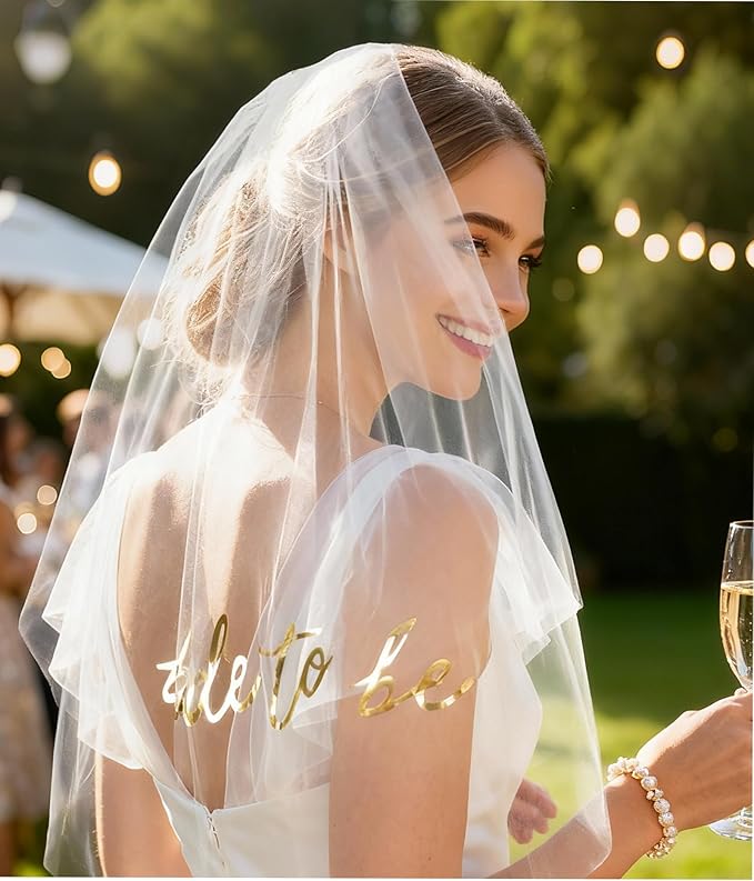 Bride to Be Wedding Veil Bachelorette Party Favors Accessories, White Bridal Shower Gifts for Bride Decorations Short Headband Engagement Gifts for Women