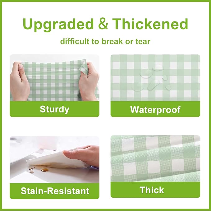Oigco 3 Pack Sage Green Gingham Tablecloth 54 x 108 Inches, Rectangle Disposable Sage Green Checkered Tablecloth, Picnic Table Cover for Outdoor, Camping, Birthday Decorations